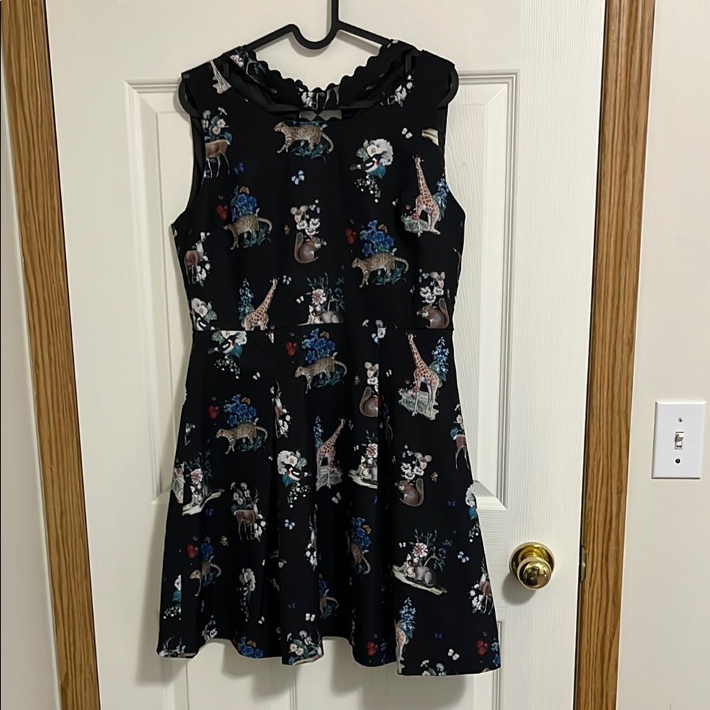 Charming Black Kids Dress with Animal Print